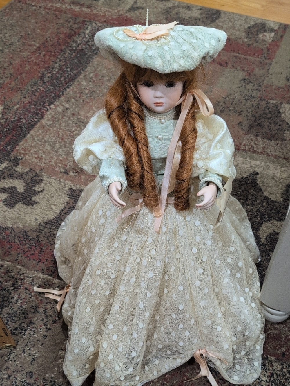 Maryse Nicole Porcelain Girl Doll in Cream Dress with Peach Accents